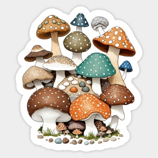 Earthy Mushrooms And Rocks Sticker